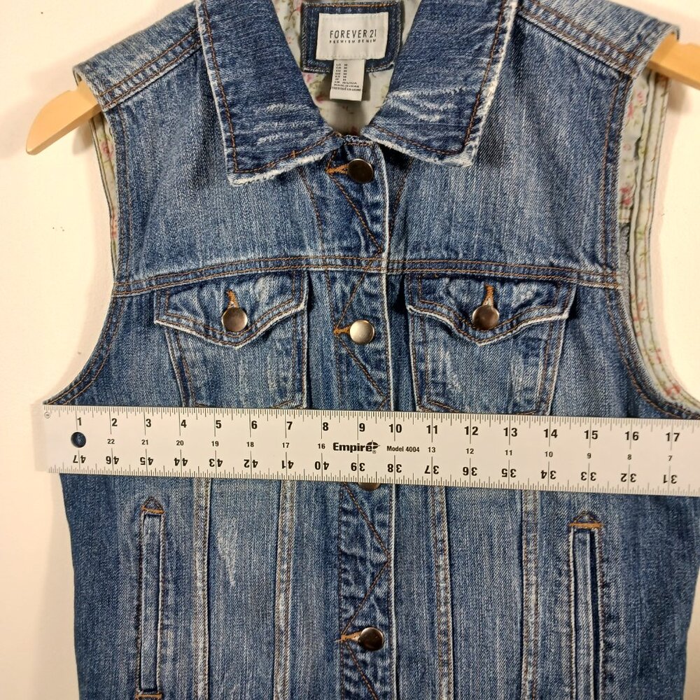 Denim Vest by Forever 21 Distressed Style Size Medium, Coastal Cowgirl, Western - Picture 12 of 16